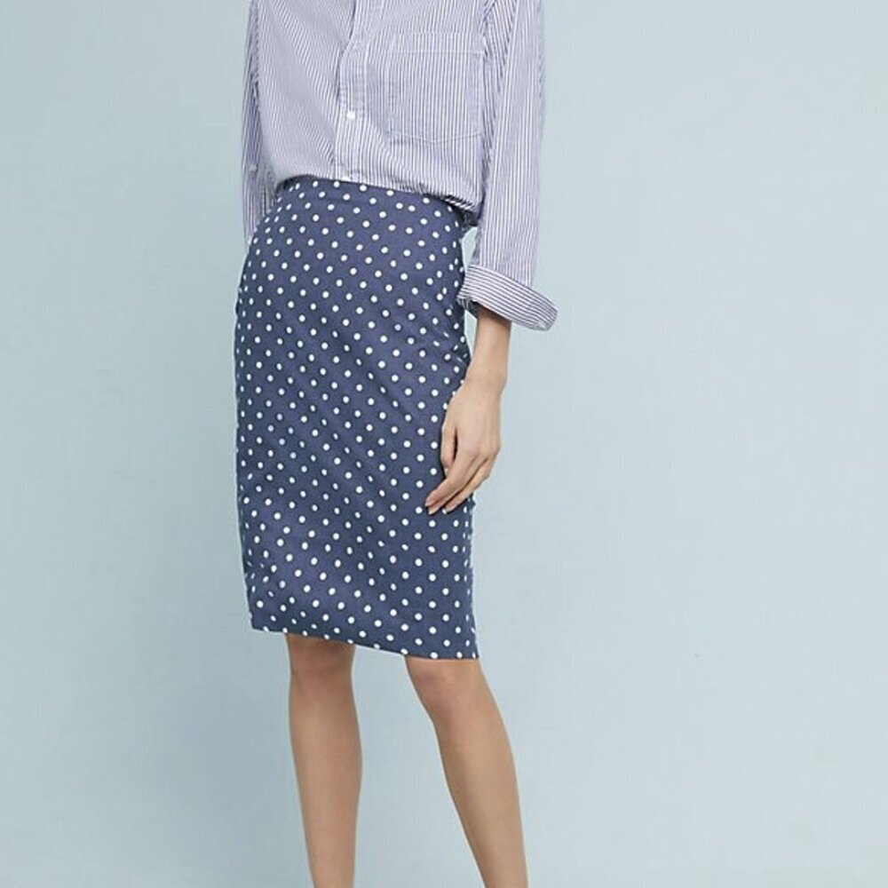 NWT Anthropologie Polka Dot Chambray Pencil Skirt by ISLA MAUDE - Picture 1 of 8